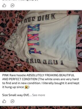PINK White Hoodie with Multicolor Holographic Logo HTF